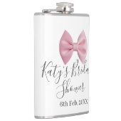 Roze strik bruidsfeest naam datum pastel stijlvol  heupfles (Rechts)
