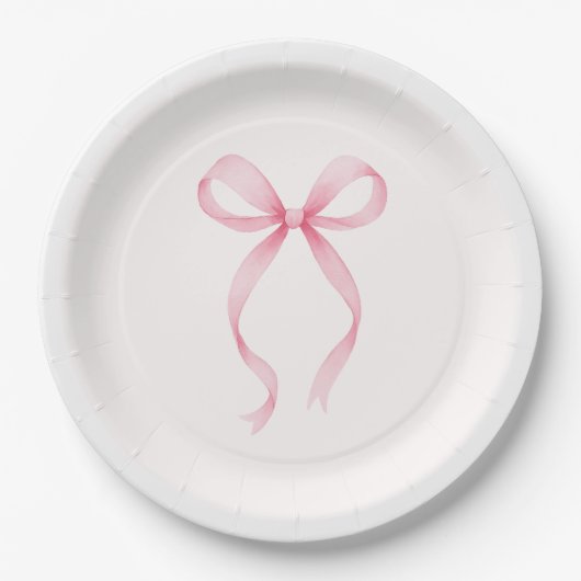 Roze Strik Bruidsfeest Papieren Bordje (Voorkant)