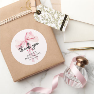 Roze Strik Bruiloft Feest Bedankt Ronde Sticker