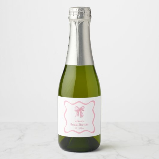 Roze Strik Bruiloft Mini Champagne Sparkling Wijnetiket (Voorkant)