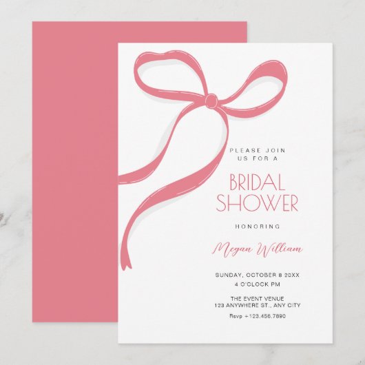 Roze strik bruiloft shower kaart (Voorkant / Achterkant)