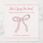 Roze strik bruiloftsfeest cadeautje wijn etiket (Enkel label)