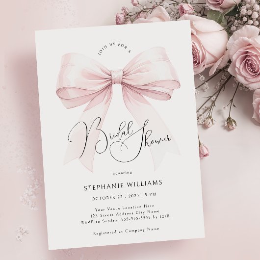 Roze Strik Bruiloftsshower Uitnodiging