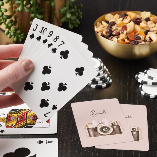 Roze Strik Bruine Camera Glimlach Pokerkaarten (Insitu)