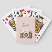 Roze Strik Bruine Camera Glimlach Pokerkaarten (Achterkant)