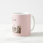 Roze Strik Bruine Camera Lach Koffiemok (Voorkant rechts)