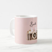 Roze Strik Bruine Camera Lach Koffiemok (Voorkant links)