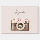 Roze Strik Bruine Camera Lach Magneet (Voorkant)