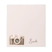 Roze Strik Bruine Camera Lach Notitieblok (Voorkant)