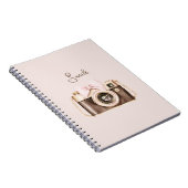 Roze Strik Bruine Camera Lach Notitieboek (Rechterzijde)