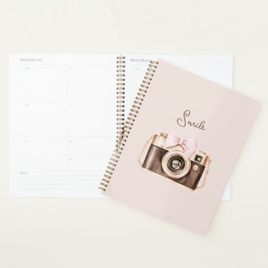 Roze Strik Bruine Camera Lach Planner (Display)