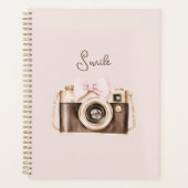 Roze Strik Bruine Camera Lach Planner (Voorkant)