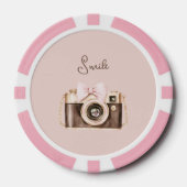 Roze Strik Bruine Camera Lach Poker Chips (Voorkant)
