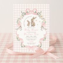 Roze Strik Bunny Gingham Bloem Meisje Baby Shower