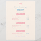 Roze Strik Café Menu Aangepaste Bakkerij Pastelkle (Voorkant)