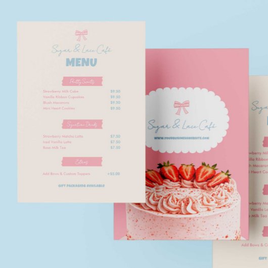 Roze Strik Café Menu Aangepaste Bakkerij Pastelkle