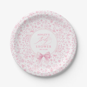 Roze Strik Chinoiserie Wilde Bloemen Baby Shower Papieren Bordje