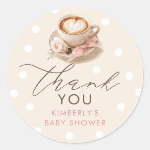 Roze Strik Coffee Baby Shower Bedankt Ronde Sticker