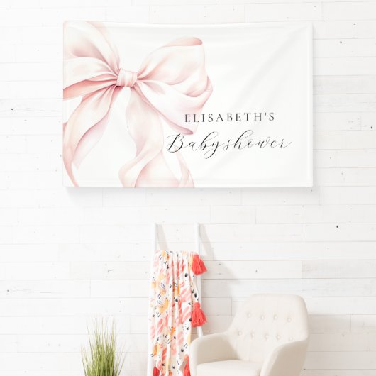 Roze Strik Coquette Baby Shower Achtergrond Spandoek (Insitu)