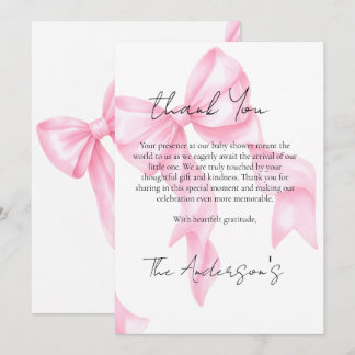 Roze Strik Coquette Baby Shower Bedankkaart