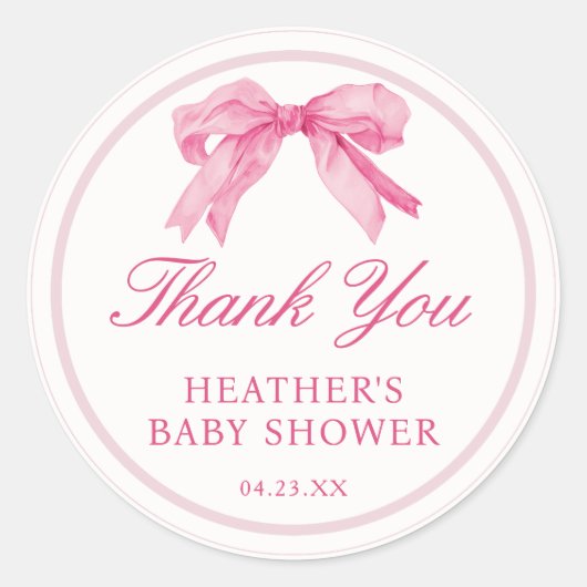 Roze Strik Coquette Baby Shower Bedankt Ronde Sticker (Voorkant)