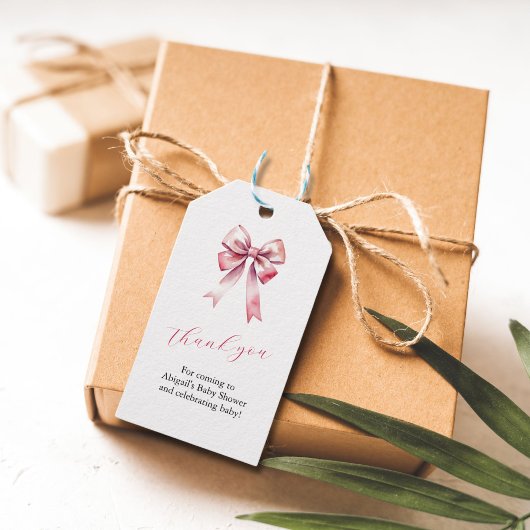 Roze Strik Coquette Baby Shower Cadeaulabel