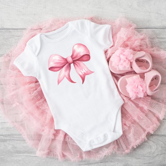 Roze Strik Coquette Baby Shower Monogram Romper