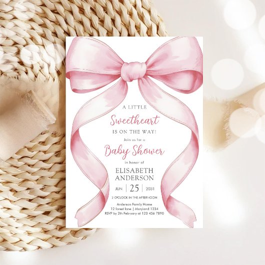 Roze Strik Coquette Baby Shower Uitnodiging