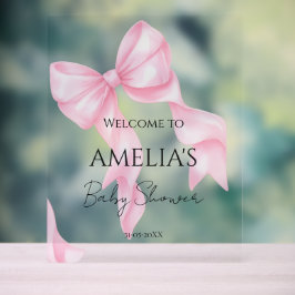 Roze Strik Coquette Baby Shower Welkom Acryl Bord