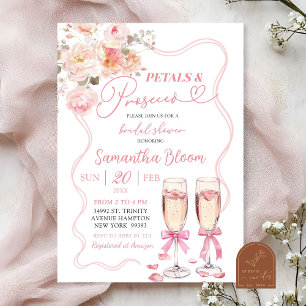Roze Strik Coquette Bloemblaadjes en Prosecco Kaart