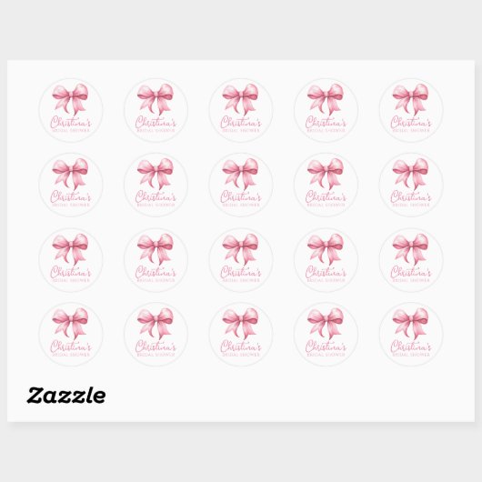 Roze Strik Coquette Bruiloftsborrel Ronde Sticker (Vel)
