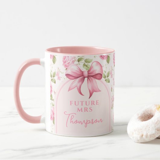 Roze Strik Coquette Bruiloftsborrel | Toekomstige Mok (Met donut)