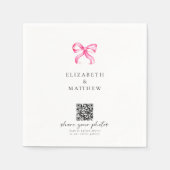 Roze Strik Coquette Deel Foto's QR Bruiloft Servet (Voorkant)