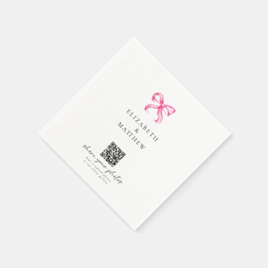 Roze Strik Coquette Deel Foto's QR Bruiloft Servet (Hoek)