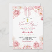 Roze strik Coquette Eerste Heilige Communie Kaart (Voorkant)