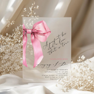 Roze Strik Coquette Elegante Bruiloftsshower Acryl Uitnodigingen