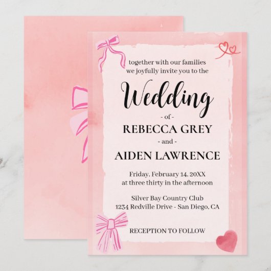 Roze Strik Coquette Elegante Moderne Elegante Trou Kaart (Voorkant / Achterkant)