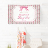 Roze Strik Coquette Fancy Eén Verjaardagsfeestje Spandoek (Insitu)