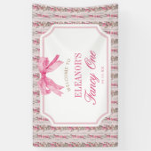 Roze Strik Coquette Fancy Eén Verjaardagsfeestje Spandoek (Verticaal)