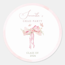 Roze strik coquette FLORALE afstuderen Ronde Sticker