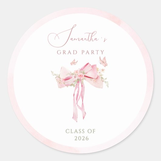 Roze strik coquette FLORALE afstuderen Ronde Sticker (Voorkant)