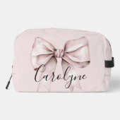 Roze strik coquette gepersonaliseerde naam bruidsm toilettasje (Achterkant)