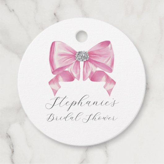 Roze Strik Coquette Glam Bruiloft Feest Bedankjes Labels (Voorkant)