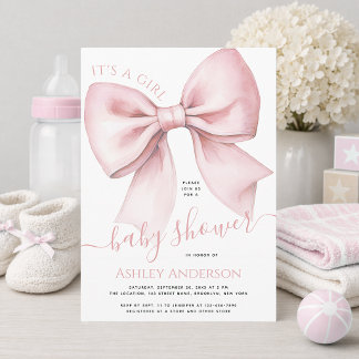 Roze Strik Coquette Het is een Meisje Baby Shower Kaart