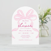 Roze Strik Coquette Meisjes 11e Verjaardagsfeest B Kaart (Staand voorkant)