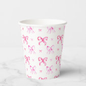 Roze Strik Coquette Patroon Bruidsmeisje Feest Papieren Bekers (Voorkant)