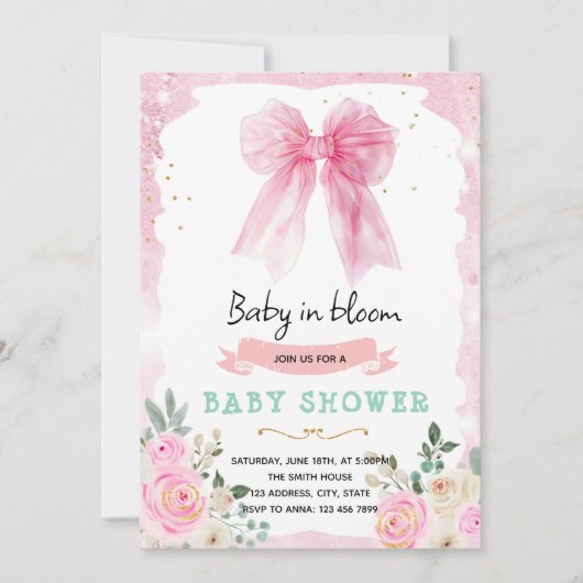 Roze Strik Coquette Quinceanera Uitnodiging (Voorkant)