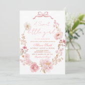 Roze strik coquette roze strik babyshower uitnodig kaart (Staand voorkant)