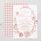 Roze strik coquette roze strik babyshower uitnodig kaart (Voorkant / Achterkant)