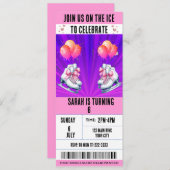Roze Strik Coquette Schaatsen  Ticket Verjaardag Kaart (Voorkant / Achterkant)